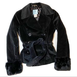 Marciano black fur trimmed Pea Coat SZ XS
